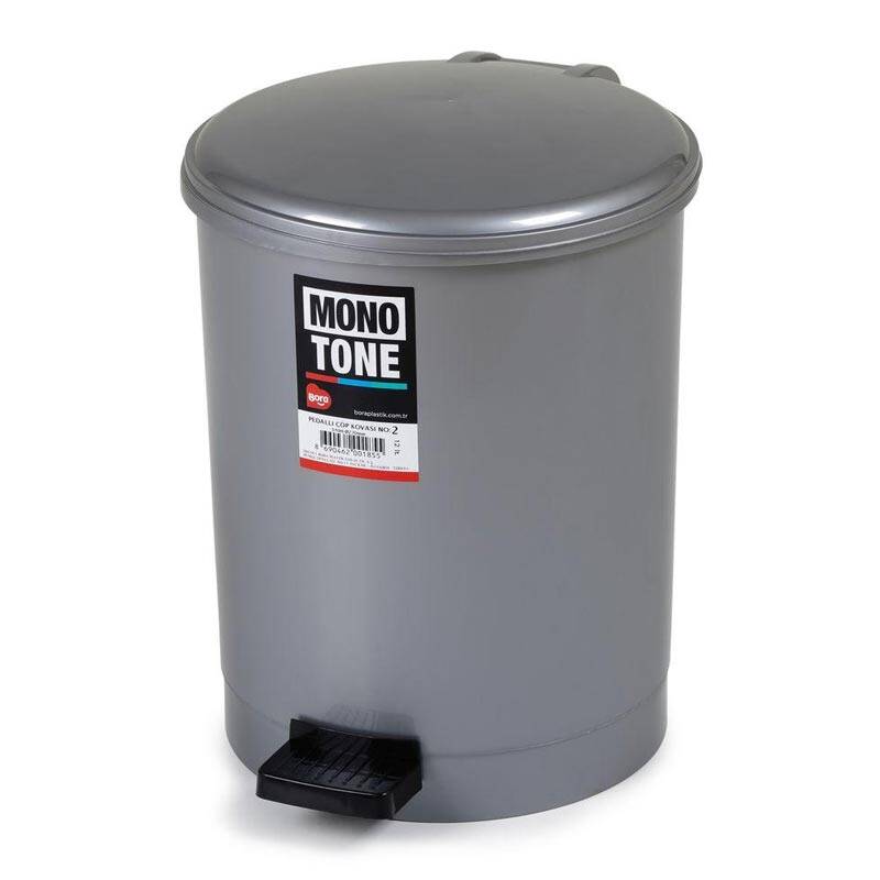 Bora Plastik Kapaklı Pedallı Çöp Kovası, No: 2, 12 Lt, Gri - 1