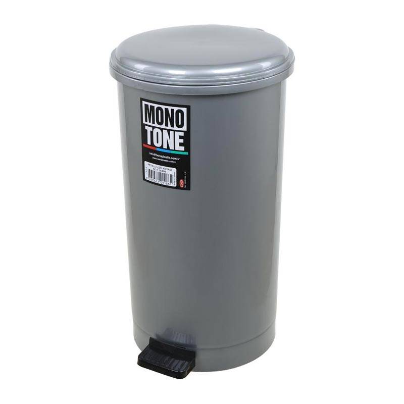 Bora Plastik Kapaklı Pedallı Çöp Kovası, No: 2, 21.4 Lt, Gri - 1