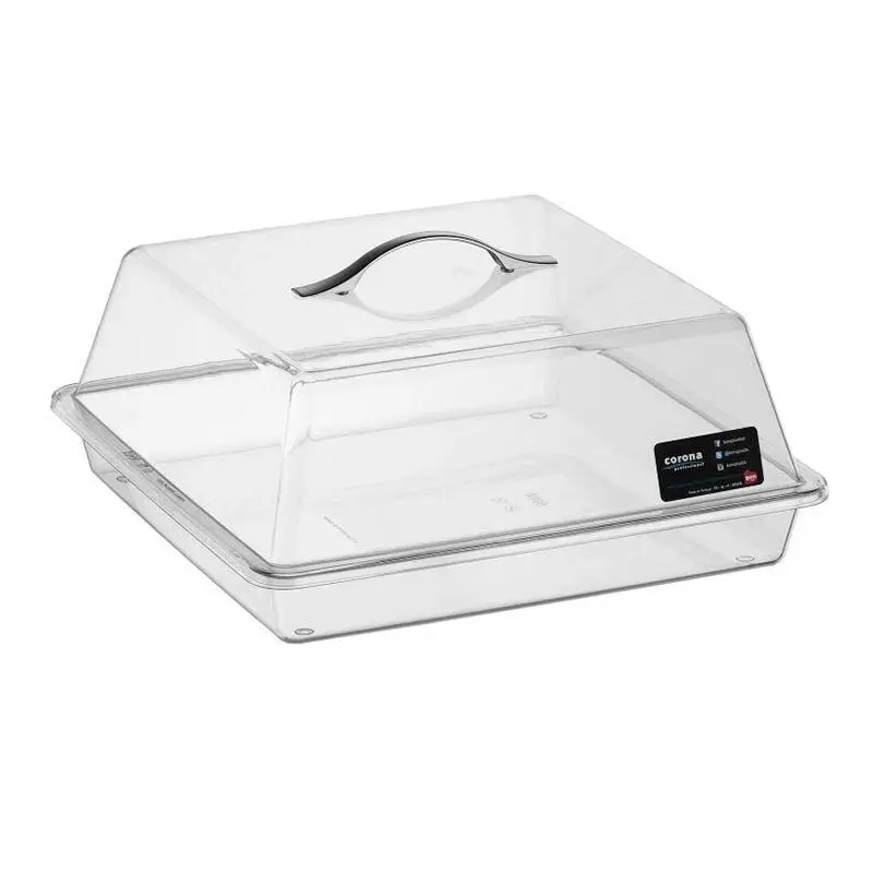 Bora Plastik Pasta Kek Kabı Takım, Kare, Metal Kulplu, Şeffaf, 40x40 cm - Bora Plastik (1)