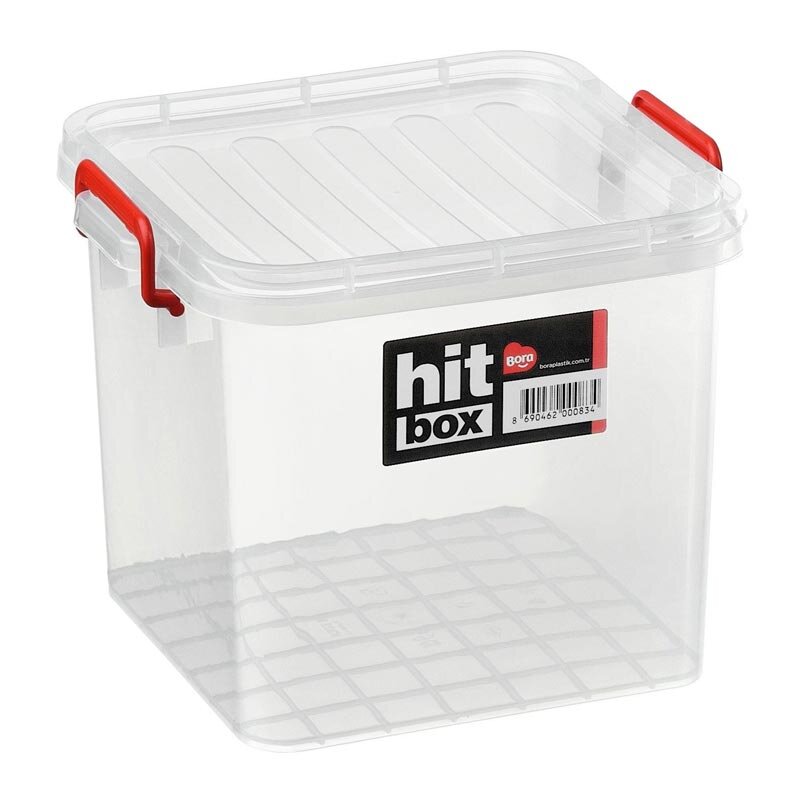 Bora Plastik Kilitli Kapaklı Kutu, Kare, 9 Lt, Şeffaf - Bora Plastik