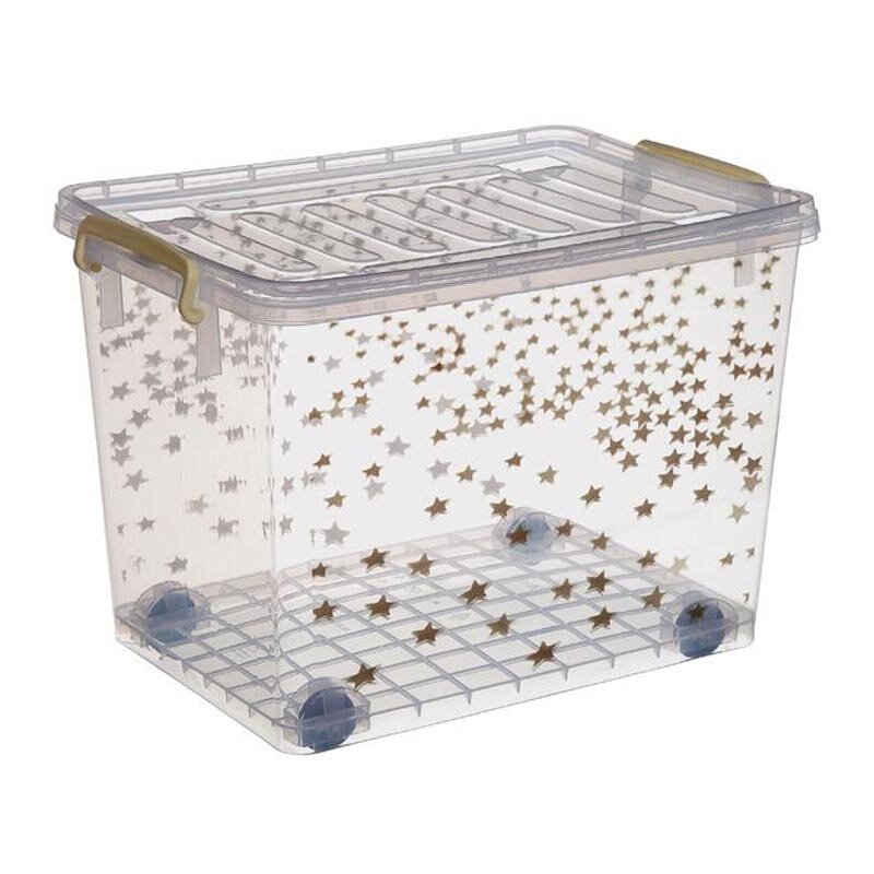 Bora Plastik Kilitli Kapaklı Kutu ,Tekerlekli 31.8 Lt, Yıldız Desenli - Bora Plastik