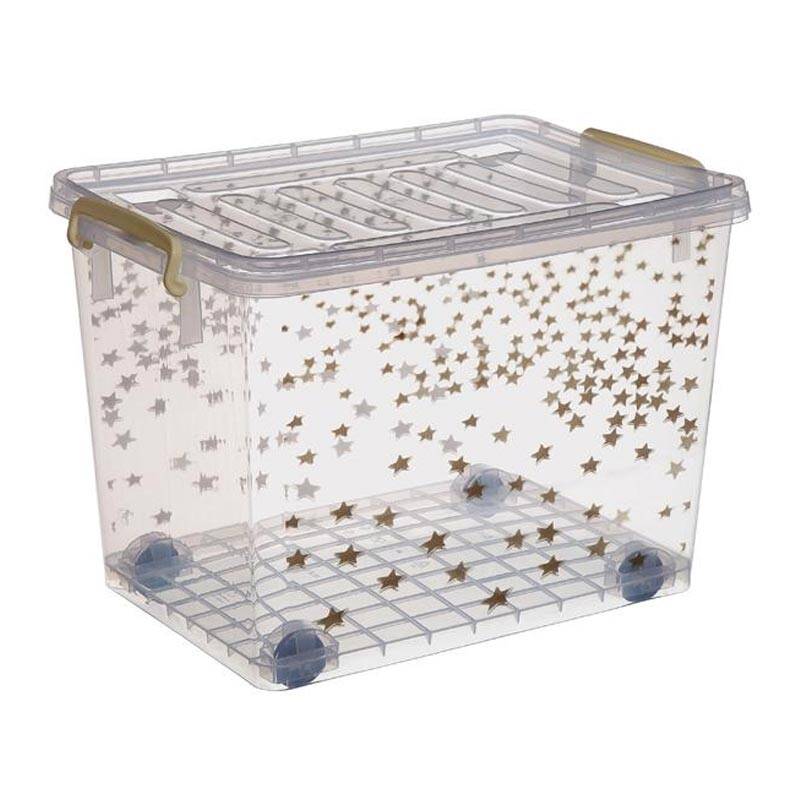 Bora Plastik Kilitli Kapaklı Kutu ,Tekerlekli 31.8 Lt, Yıldız Desenli - 1