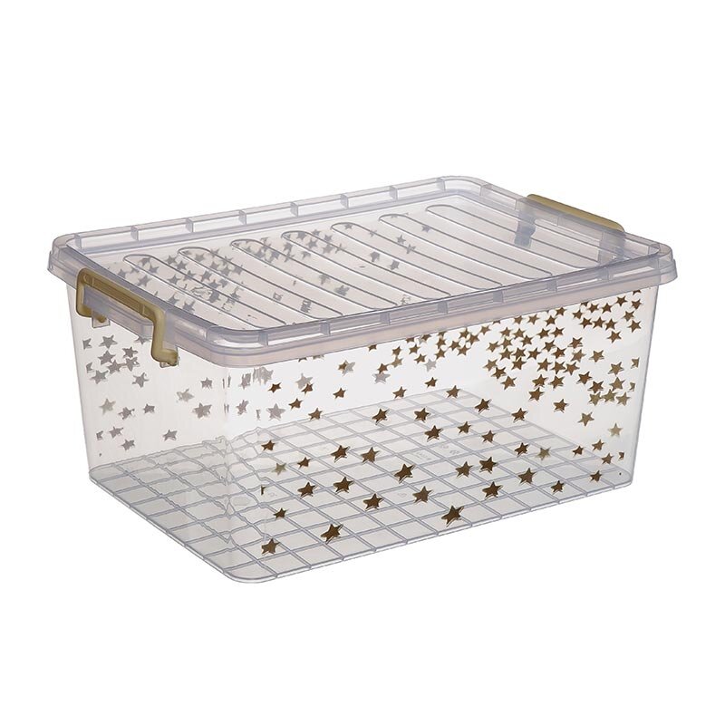 Bora Plastik Kilitli Kapaklı Kutu, Yıldız Desenli, 30 Lt, Şeffaf - Bora Plastik