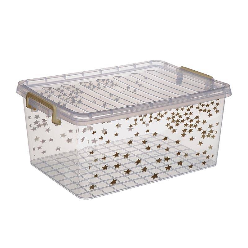 Bora Plastik Kilitli Kapaklı Kutu, Yıldız Desenli, 30 Lt, Şeffaf - 1