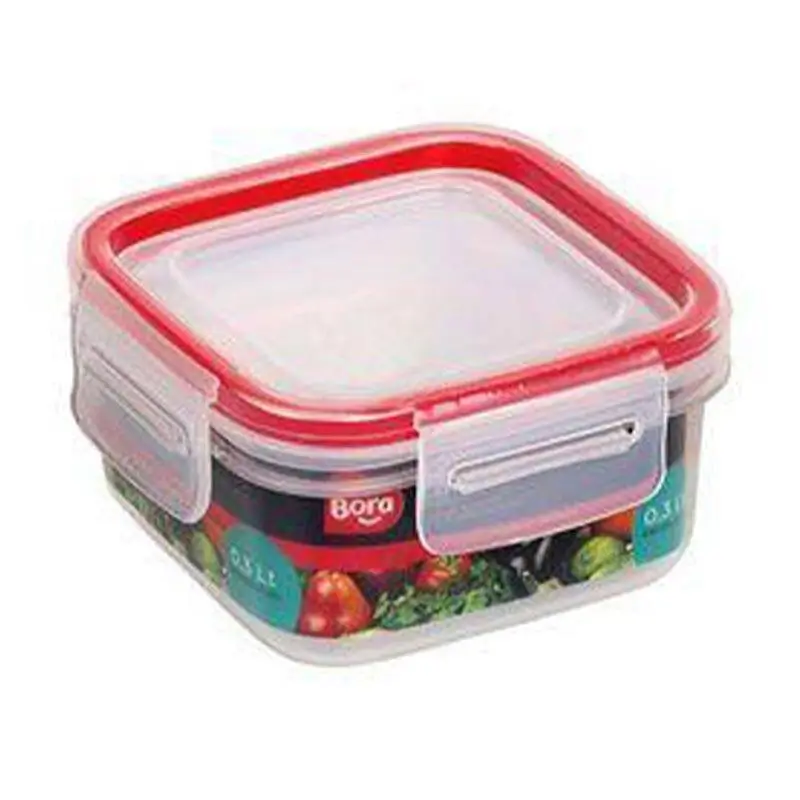 Bora Plastik Kilitli Kapaklı Saklama Kabı, Kare , 300 ml, Şeffaf - 1