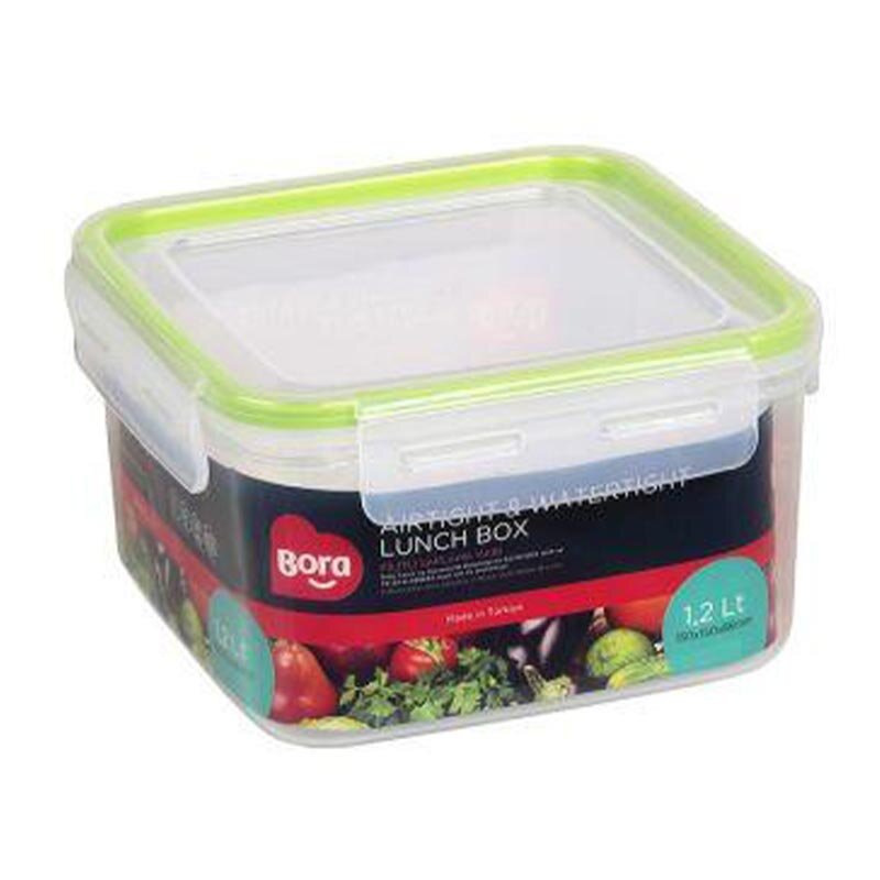 Bora Plastik Kilitli Kare Saklama Kabı, 1.2 Lt, Şeffaf Gövde - Bora Plastik