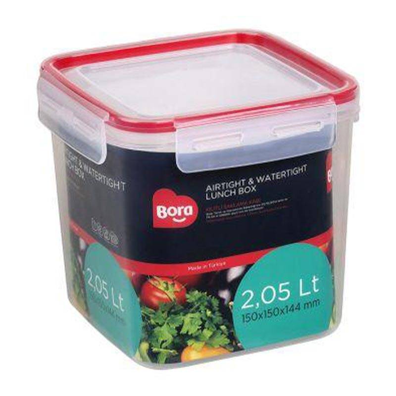 Bora Plastik Kilitli Kare Saklama Kabı, 2.05 Lt, Şeffaf Gövde - 1