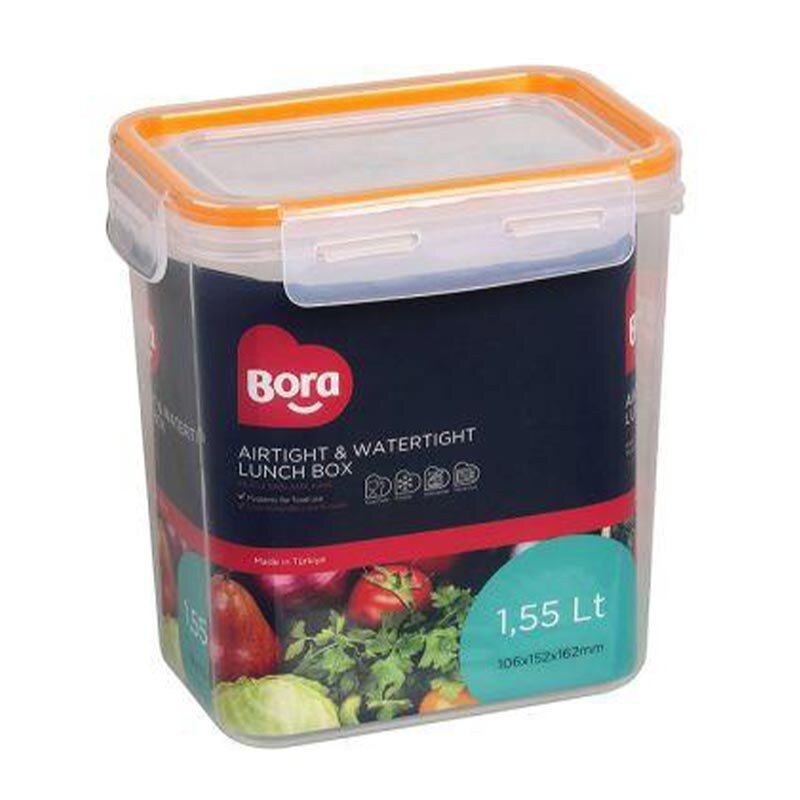 Bora Plastik Kilitli Saklama Kabı, Dikdörtgen, 1.55 Lt, Şeffaf - Bora Plastik