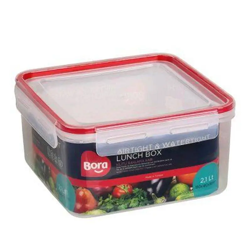 Bora Plastik Kilitli Saklama Kabı, Kare, 2.1 Lt, Şeffaf - 1