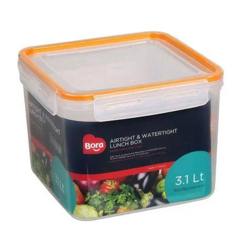 Bora Plastik Kilitli Saklama Kabı, Kare, 3.1 Lt, Şeffaf - 1
