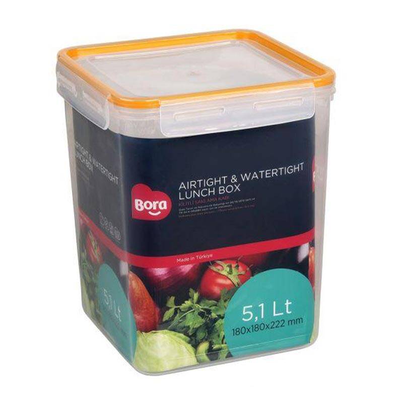 Bora Plastik Kilitli Saklama Kabı, Kare, 5.1 Lt, Şeffaf - 1