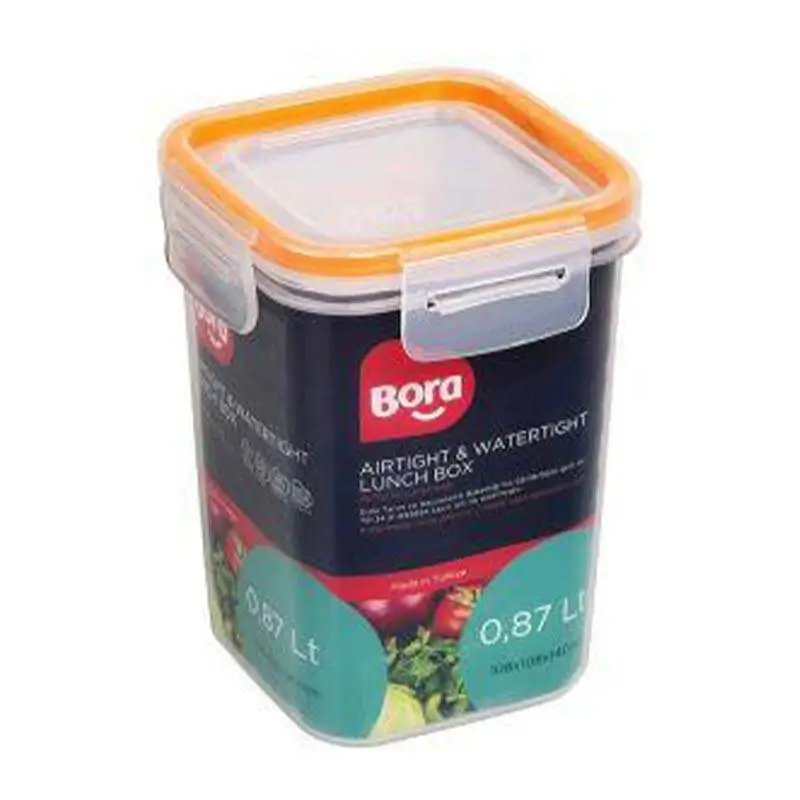 Bora Plastik Kilitli Saklama Kabı, Kare, 870 ml, Şeffaf Gövde - 1