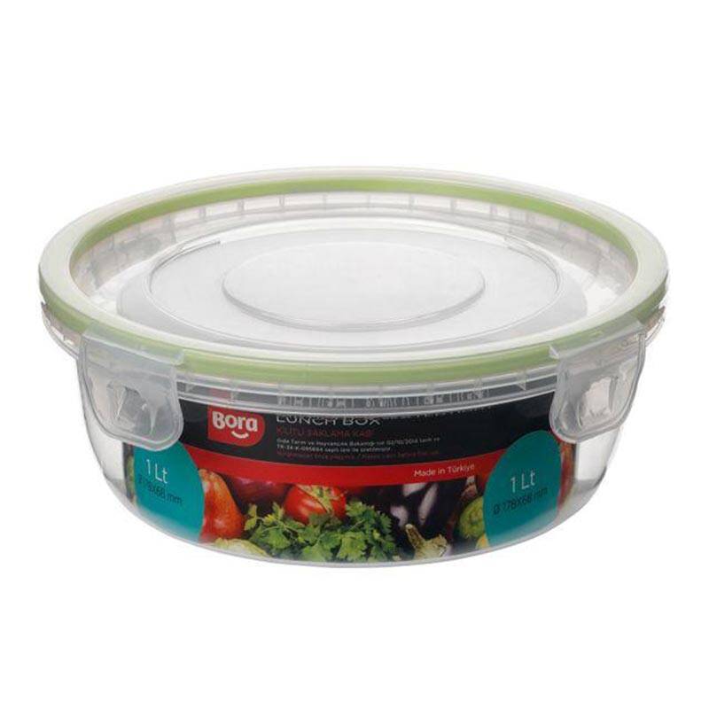 Bora Plastik Kilitli Yuvarlak Saklama Kabı, 1 Lt, Şeffaf - 1