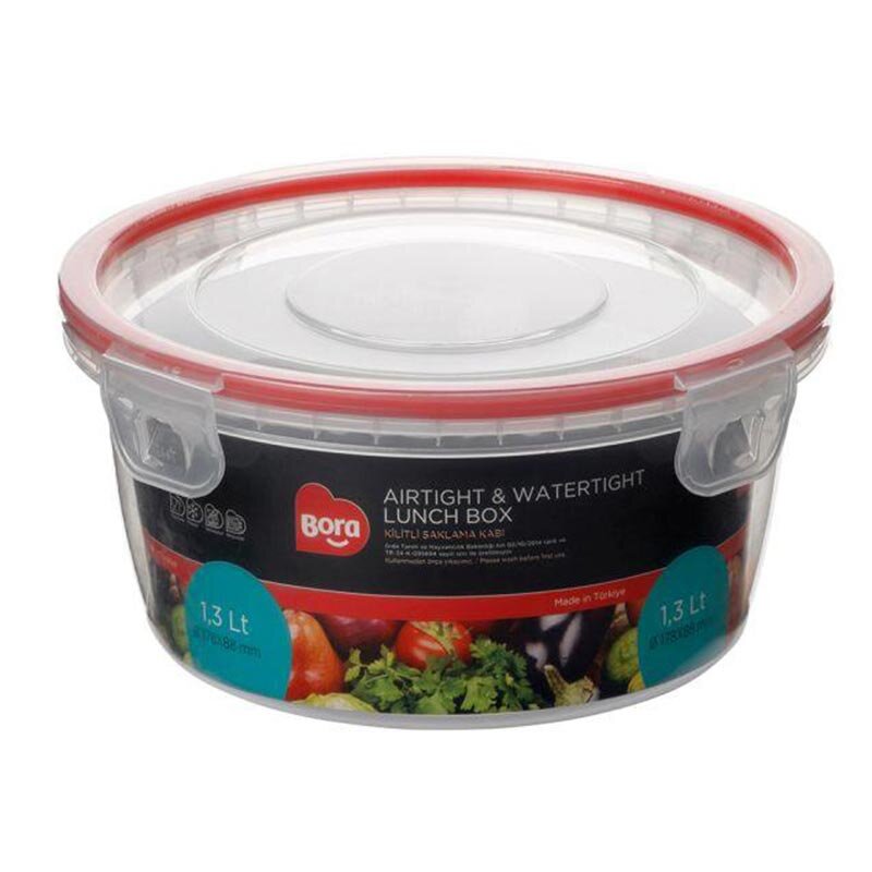 Bora Plastik Kilitli Yuvarlak Saklama Kabı, 1.3 Lt, Şeffaf - Bora Plastik
