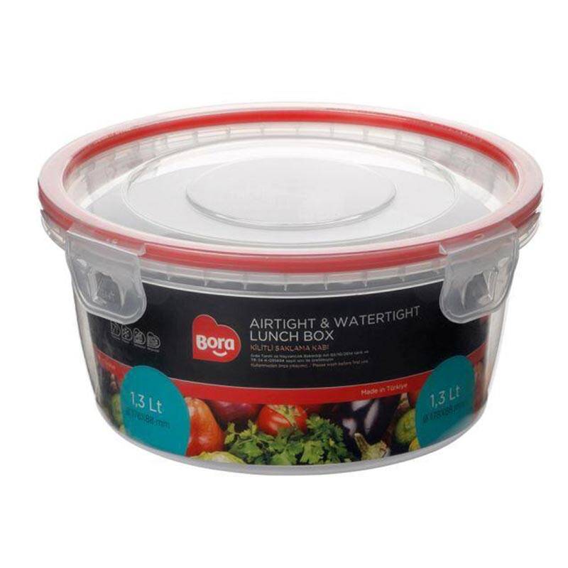 Bora Plastik Kilitli Yuvarlak Saklama Kabı, 1.3 Lt, Şeffaf - 1