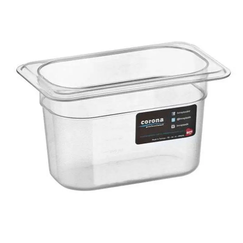 Bora Plastik GN 1/9-100 mm Polikarbon Gastronorm Küvet, 900 ml, Şeffaf - 1