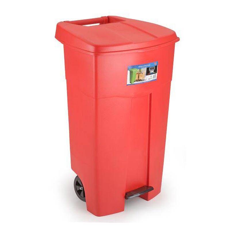 Bora Plastik Pedallı Kapaklı Çöp Kovası, 125 Lt, Kırmızı - 1