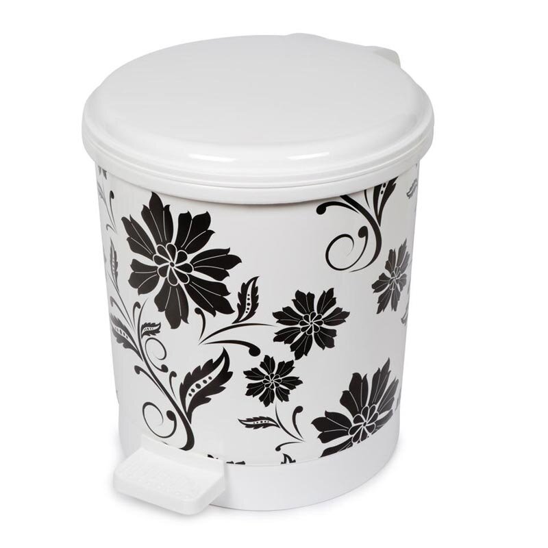Bora Plastik Pedallı Kapaklı Çöp Kovası, Çiçek Desenli, No: 0, 3 Lt, Beyaz Gövde - Bora Plastik