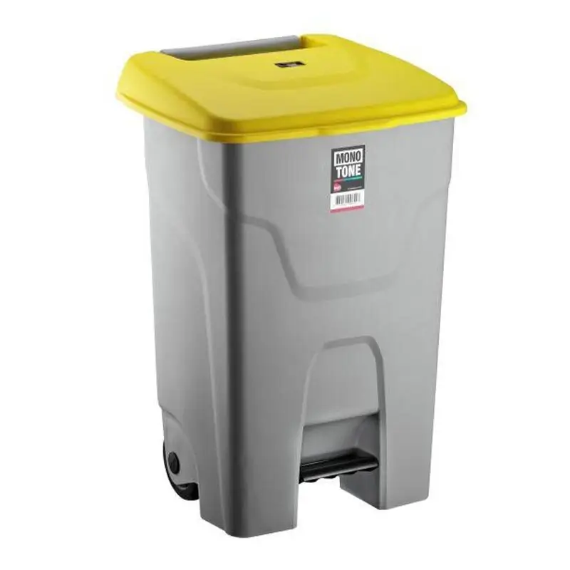 Bora Plastik Pedallı Kapaklı Çöp Kovası,80 Lt, Gri Gövde, Sarı Kapak - 1