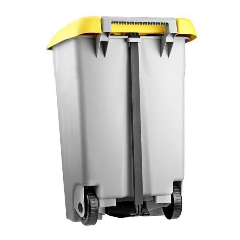 Bora Plastik Pedallı Kapaklı Çöp Kovası,80 Lt, Gri Gövde, Sarı Kapak - 2