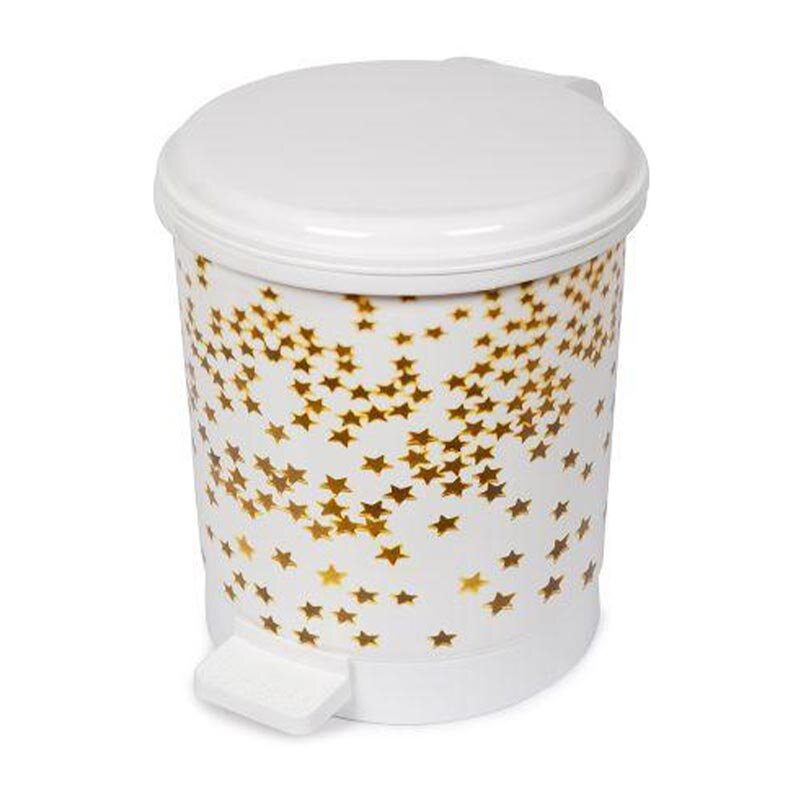 Bora Plastik Pedallı Kovalı Çöp Kovası, No: 1, 6 Lt, Beyaz Gövde, Yıldız Desenli - Bora Plastik