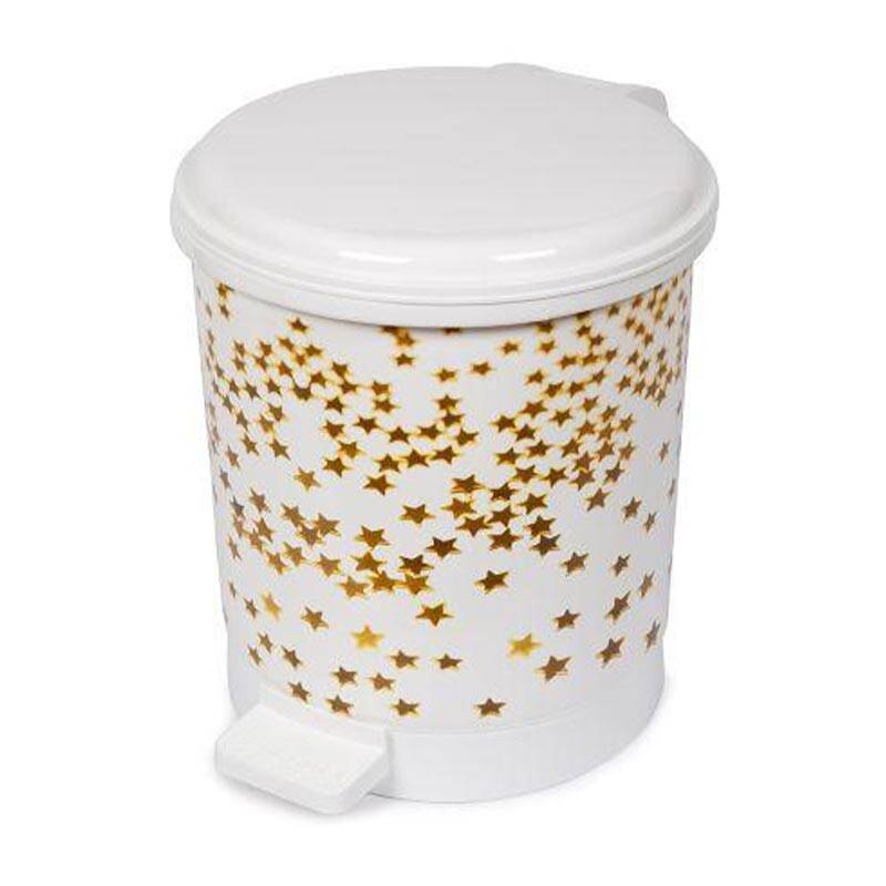 Bora Plastik Pedallı Kovalı Çöp Kovası, No: 1, 6 Lt, Beyaz Gövde, Yıldız Desenli - 1