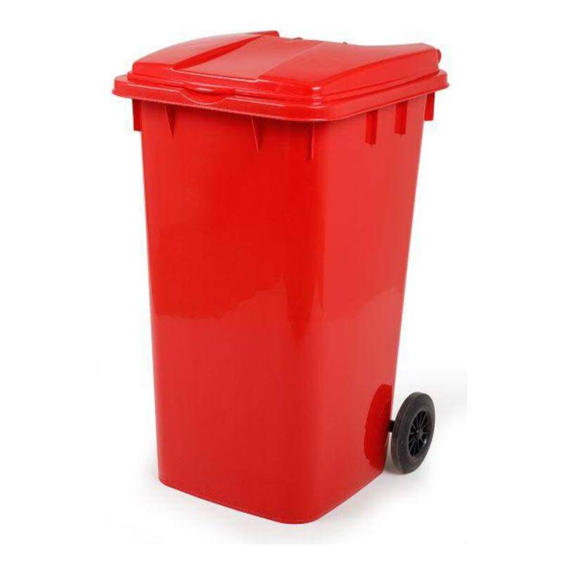 Bora Plastik Pedallı Tekerlekli Çöp Kovası, 240 Lt, Kırmızı - 1