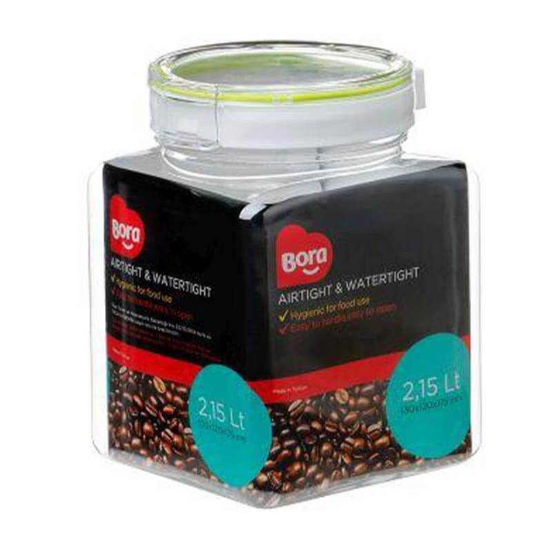 Bora Plastik Pet Saklama Kabı, Köşeli , No:1, 2.15 Lt, Şeffaf Gövde - 1