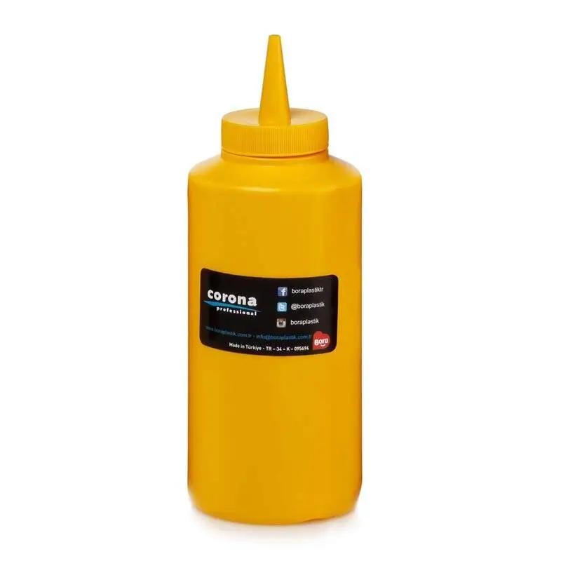 Bora Plastik Profesyonel Sıkma Hardal Şişesi, Kapaklı, 420 ml, Sarı - 1