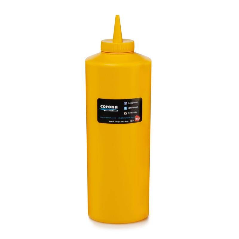 Bora Plastik Profesyonel Sıkma Hardal Şişesi, Kapaklı, 950 ml, Sarı - 1