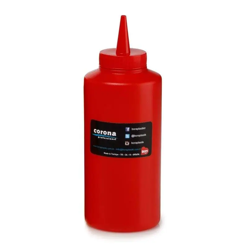 Bora Plastik Profesyonel Sıkma Ketçap Şişesi, Kapaklı, 420 ml, Kırmızı - 1