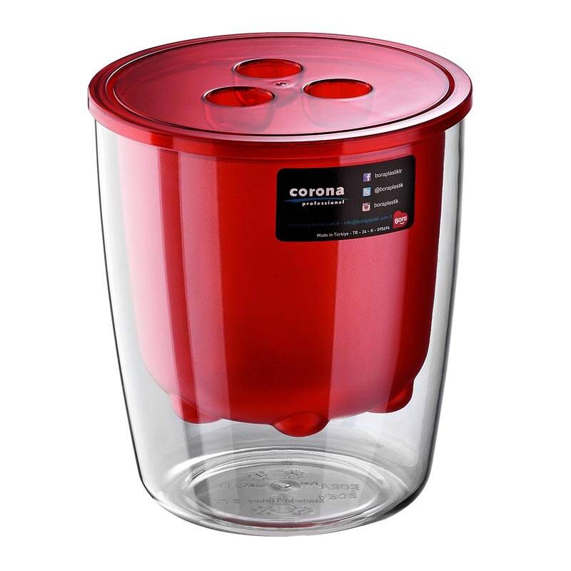 Bora Plastik Profesyonel Süzgeçli Buz Kovası, Polikarbonat, Kırmızı - 1