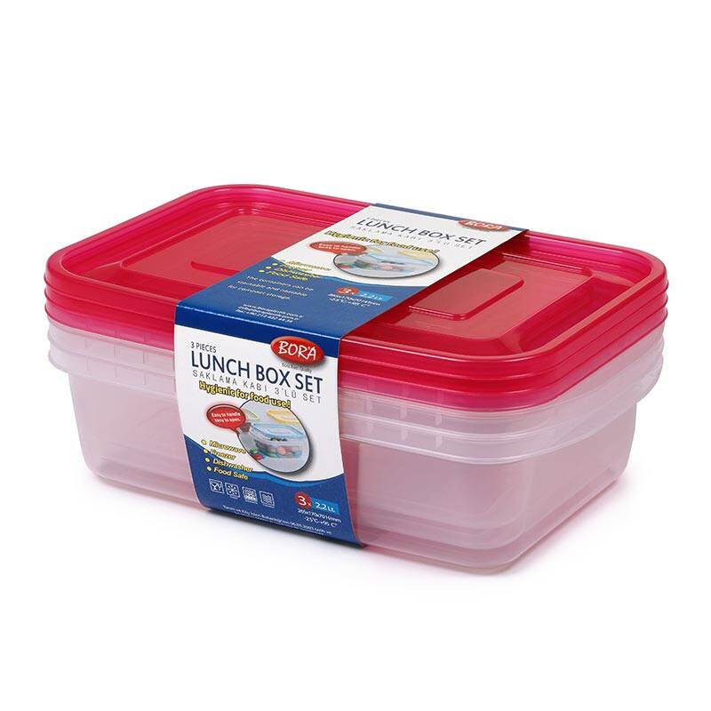 Bora Plastik Saklama Kabı, 3'lü, Dikdörtgen, Şeffaf, 2200 ml - 1