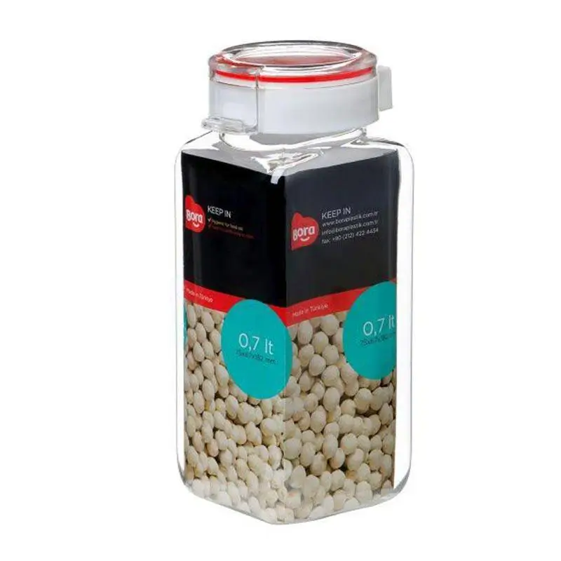 Bora Plastik Köşeli Pet Saklama Kabı, No:3, 700 ml, Şeffaf - 1