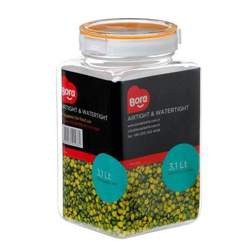 Bora Plastik Saklama Kabı, Köşeli, No:2, 3.1 Lt, Şeffaf - Bora Plastik
