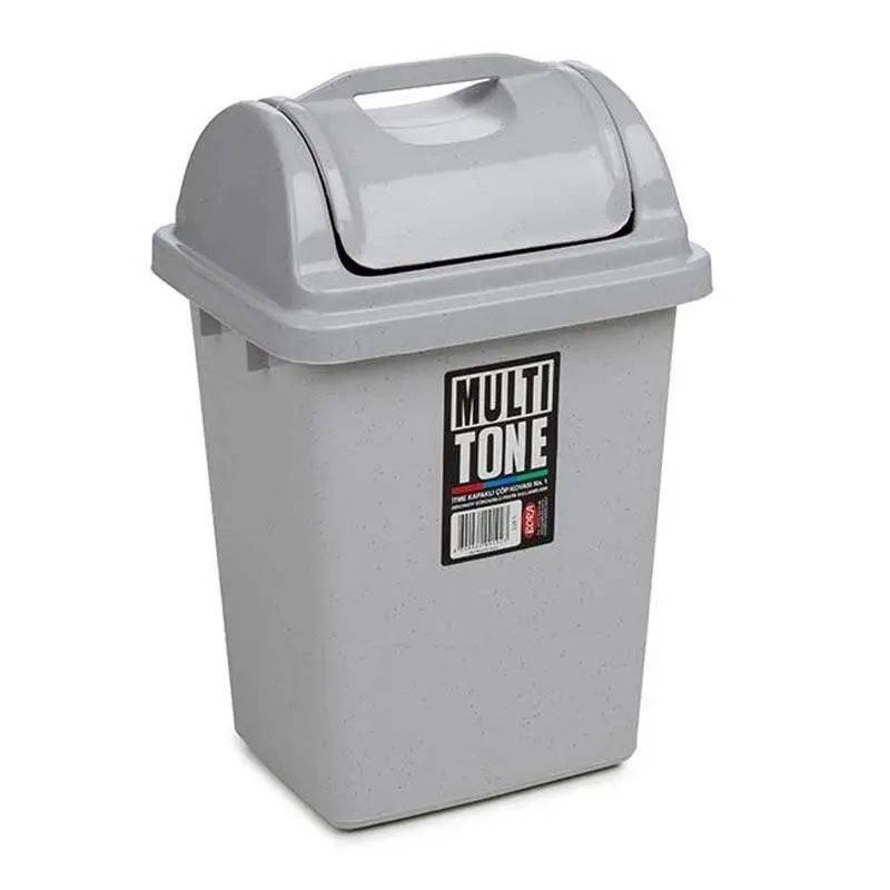 Bora Plastik Sallanır Kapak Çöp Kovası, Köşeli, No: 1, 3.25 Lt, Gri - 1