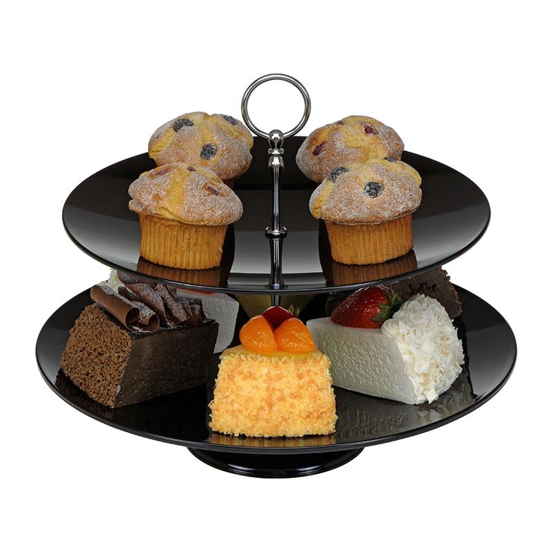 Bora Plastik Yuvarlak Teşhir Tepsisi, 2 Katlı, 30x35 cm, Siyah - Bora Plastik