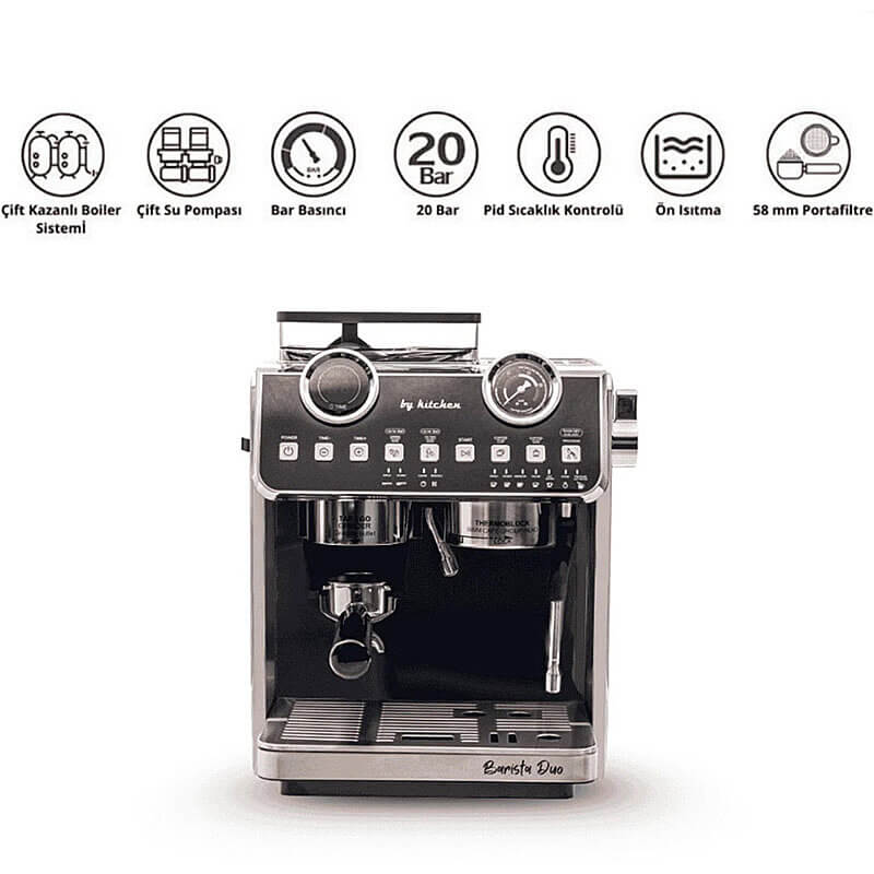 By Kitchen Barista Duo Ev Tipi Öğütücülü Espresso Kahve Makinesi, Paslanmaz Çelik - By Kitchen (1)