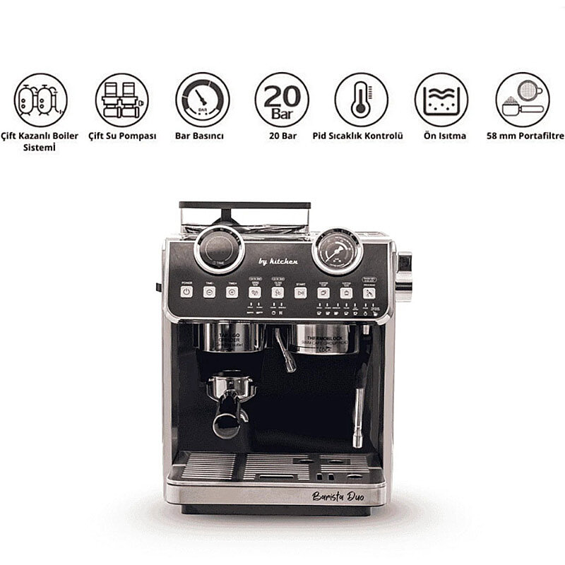 By Kitchen Barista Duo Ev Tipi Öğütücülü Espresso Kahve Makinesi, Paslanmaz Çelik - By Kitchen (1)