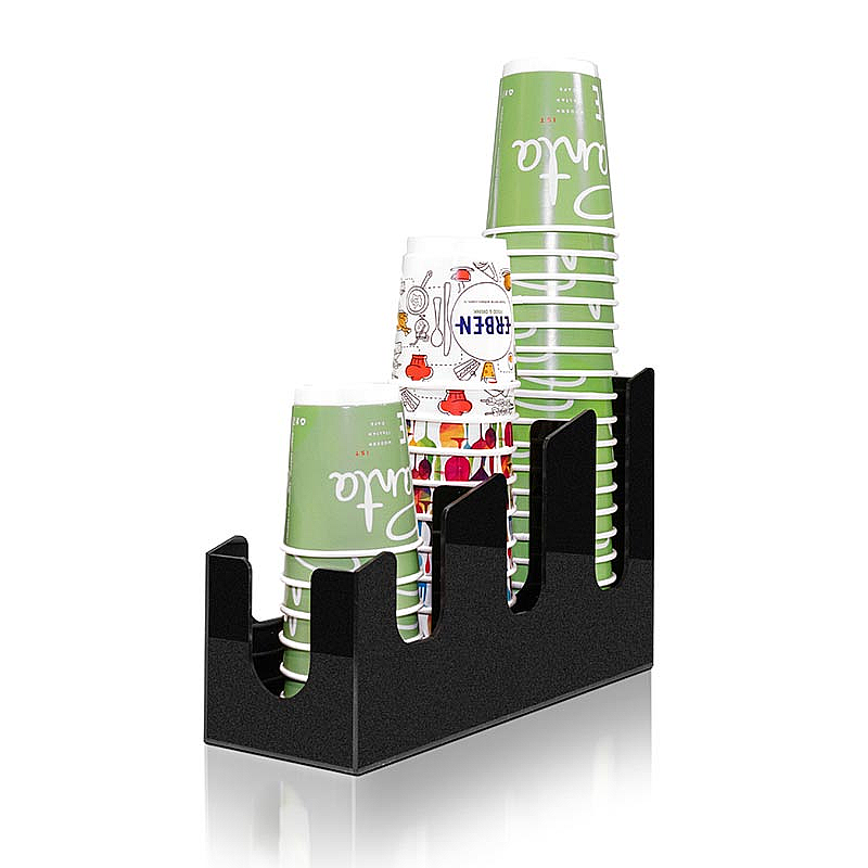 Coffeetech Bardaklık ve Kapaklık Standı, Pleksi, 106x314x200 mm, Parlak Siyah - Coffeetech