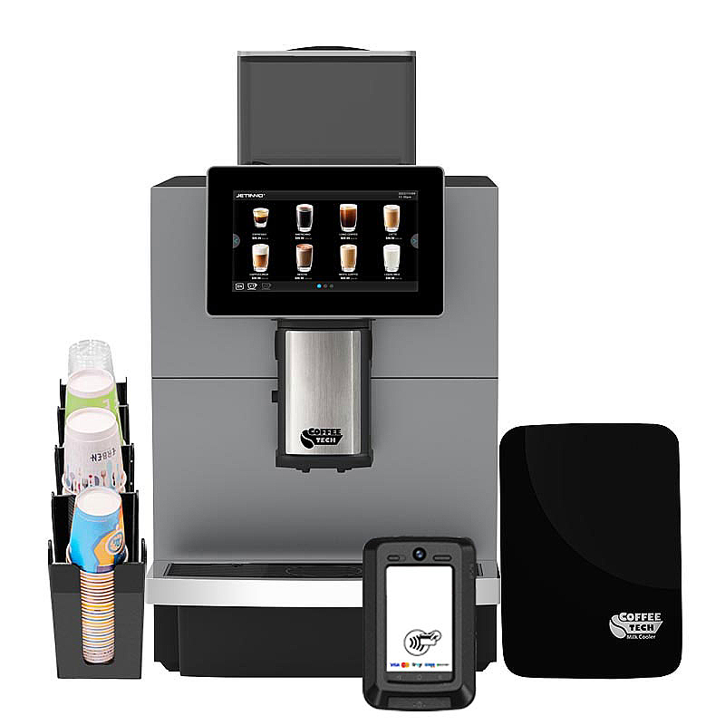 Coffeetech JL30 Ödeme Sistemli Tam Otomatik Kahve Makinesi, Iceberg Süt Soğutucu ve Karton Bardak Standı Hediyeli, Otomatik Temizleme - Coffeetech