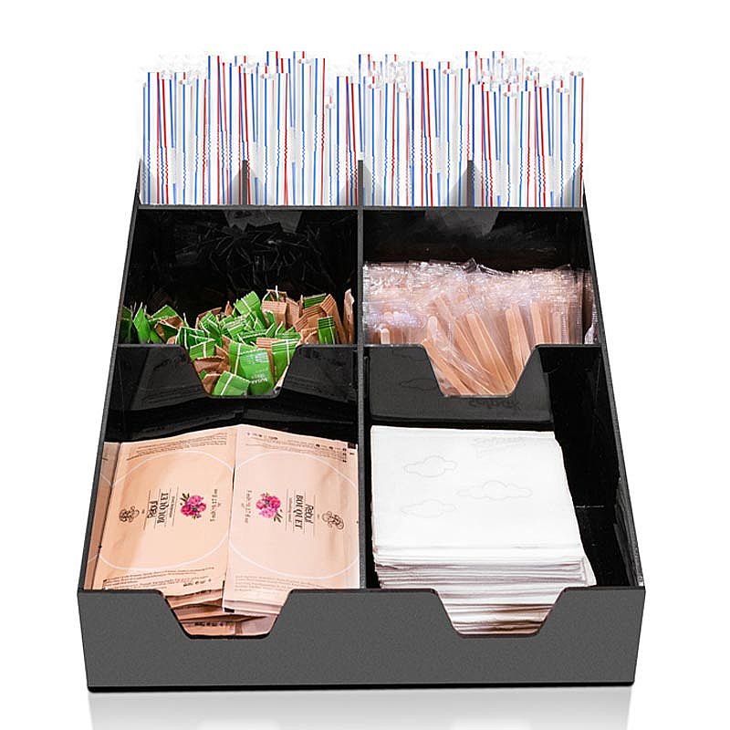 Coffeetech Peçete ve Karıştırıcı Standı, Pleksi, 275x325x170 mm, Parlak Siyah - Coffeetech