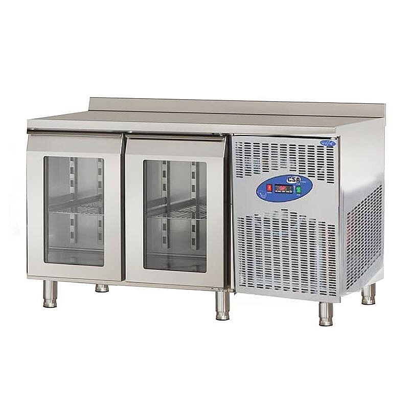 CSA CS-TEK 2-600 C Tezgah Tipi Buzdolabı, Paslanmaz Çelik, 2 Cam Kapılı, 251 Lt. - CSA Inox