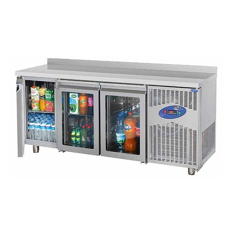 CSA CS-TEK 3-600 C Tezgah Tipi Buzdolabı, Paslanmaz Çelik, 3 Cam Kapılı, 400 Lt. - CSA Inox
