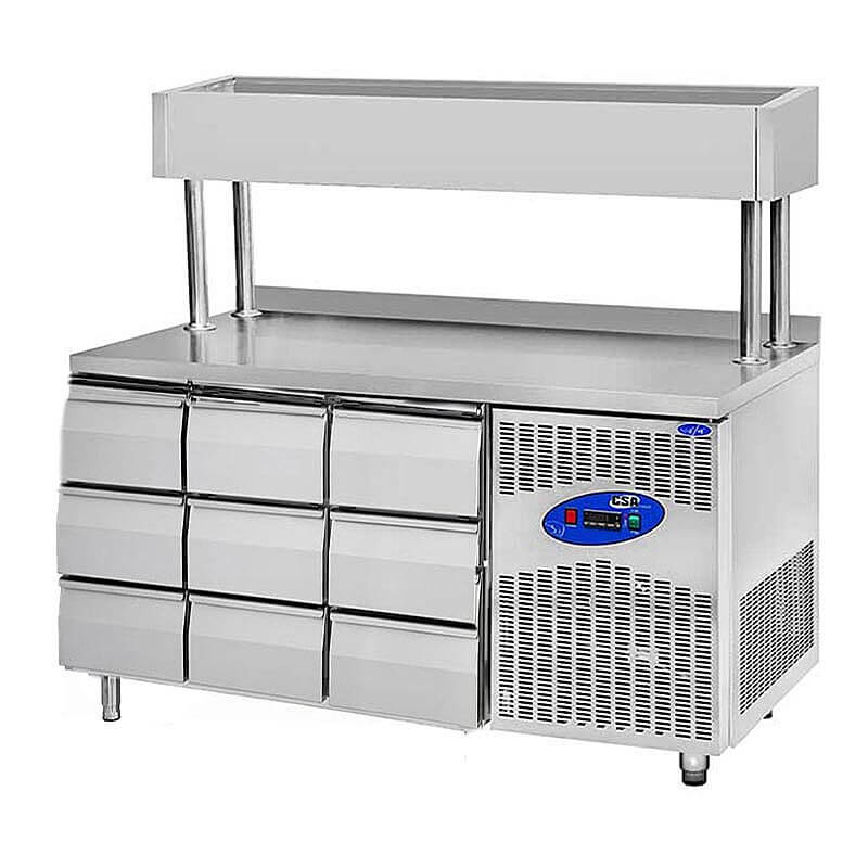 CSA CS-TEK 3-700-YM Yükseltilmiş Make Up Buzdolabı, Paslanmaz Çelik, 9 Çekmeceli, 474 Lt. - CSA Inox