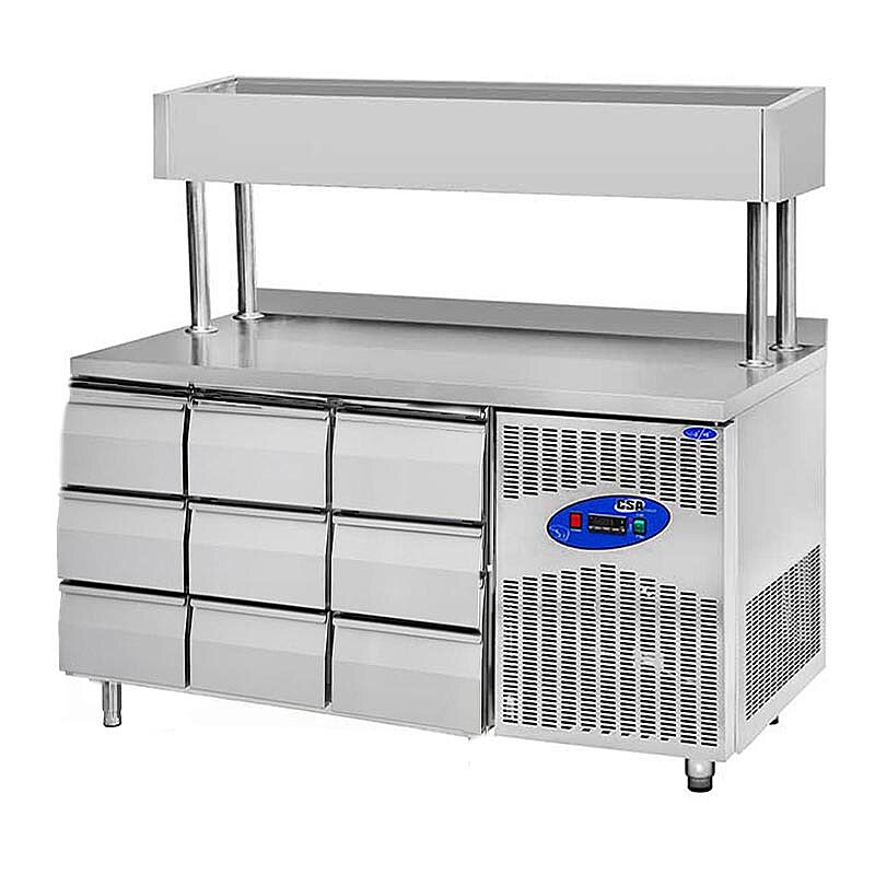 CSA CS-TEK 3-700-YM Yükseltilmiş Make Up Buzdolabı, Paslanmaz Çelik, 9 Çekmeceli, 474 Lt. - CSA Inox