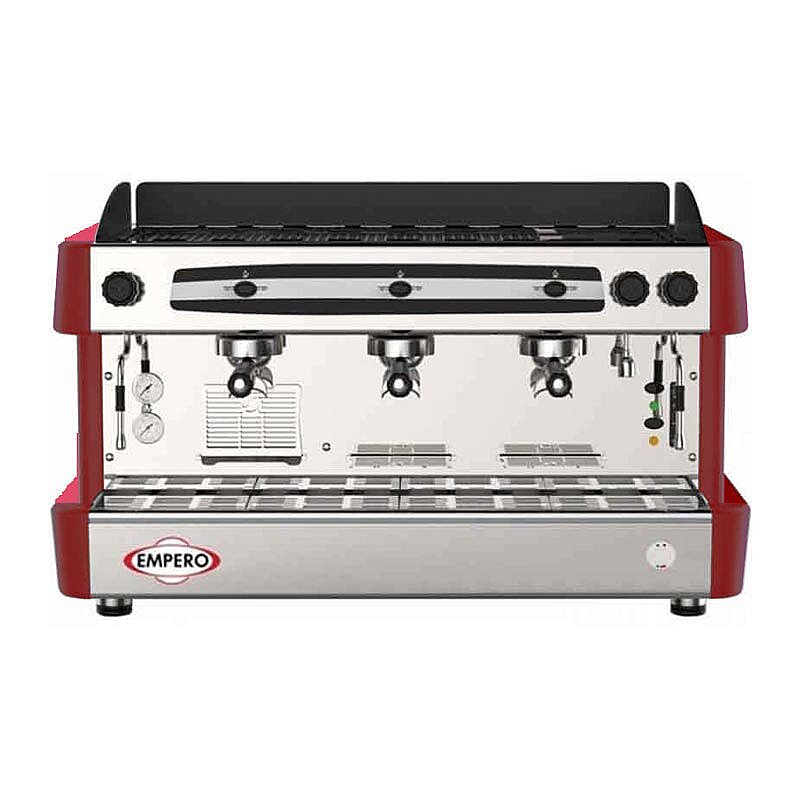 Empero Tam Otomatik Espresso Kahve Makinesi, Çift Buhar Kolu, 3 Gruplu, Kırmızı - Empero