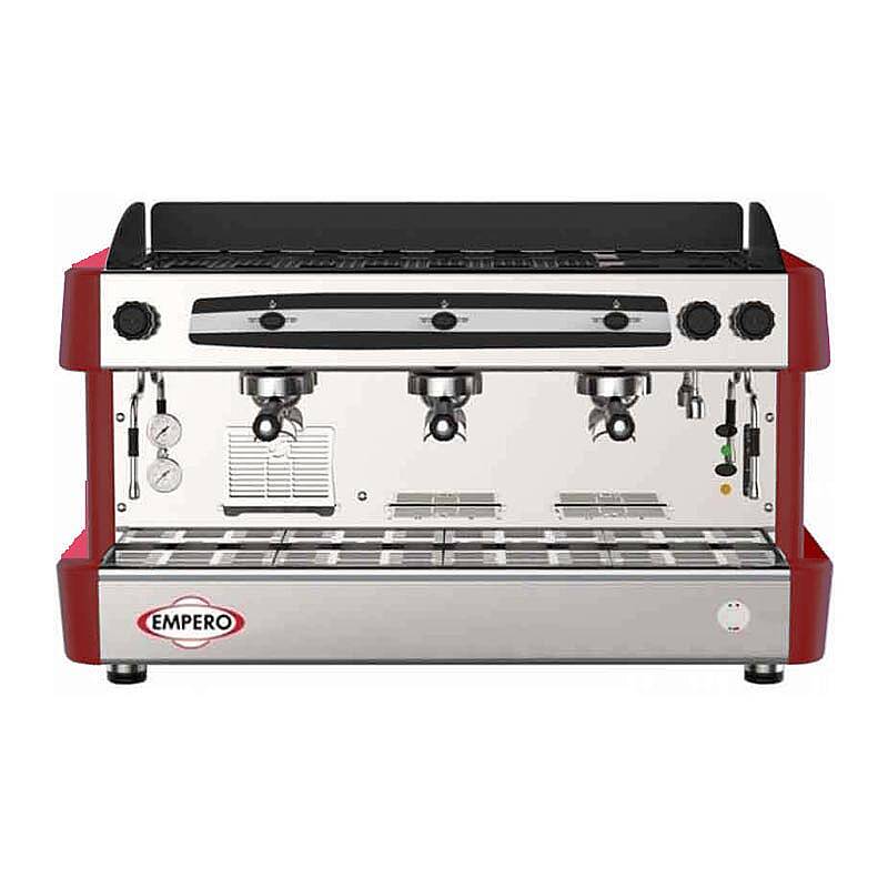 Empero Tam Otomatik Espresso Kahve Makinesi, Çift Buhar Kolu, 3 Gruplu, Kırmızı - 1