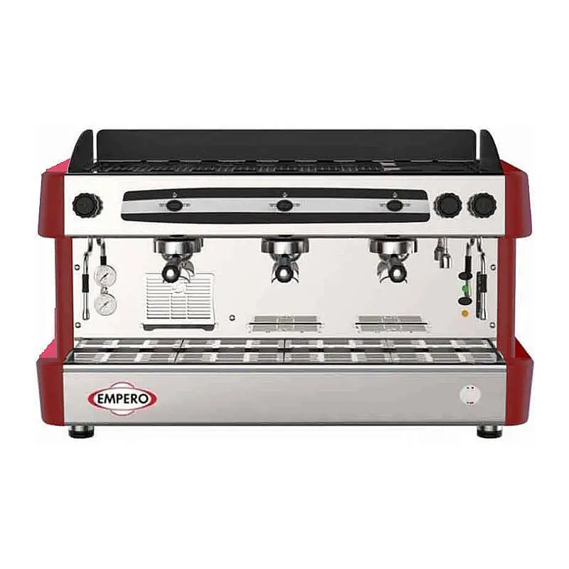 Empero Tam Otomatik Espresso Kahve Makinesi, Çift Buhar Kolu, 3 Gruplu, Kırmızı - 1