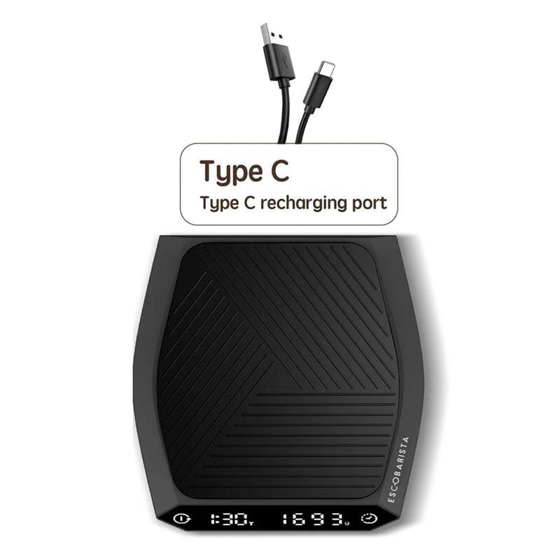 Escobarista Hassas Kahve Tartısı, USB-C Şarj, Siyah - 3